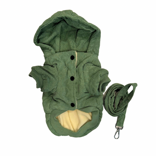 Corduroy Green Coat with Leash Dog Set - Doggy Glam Boutique