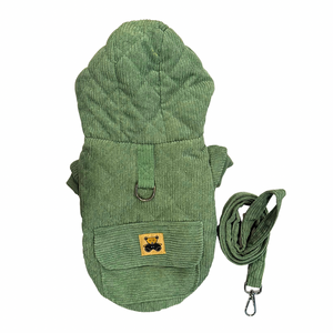 Green Corduroy Dog Coat | Green Dog Coat and Leash|Doggy Glam Boutique