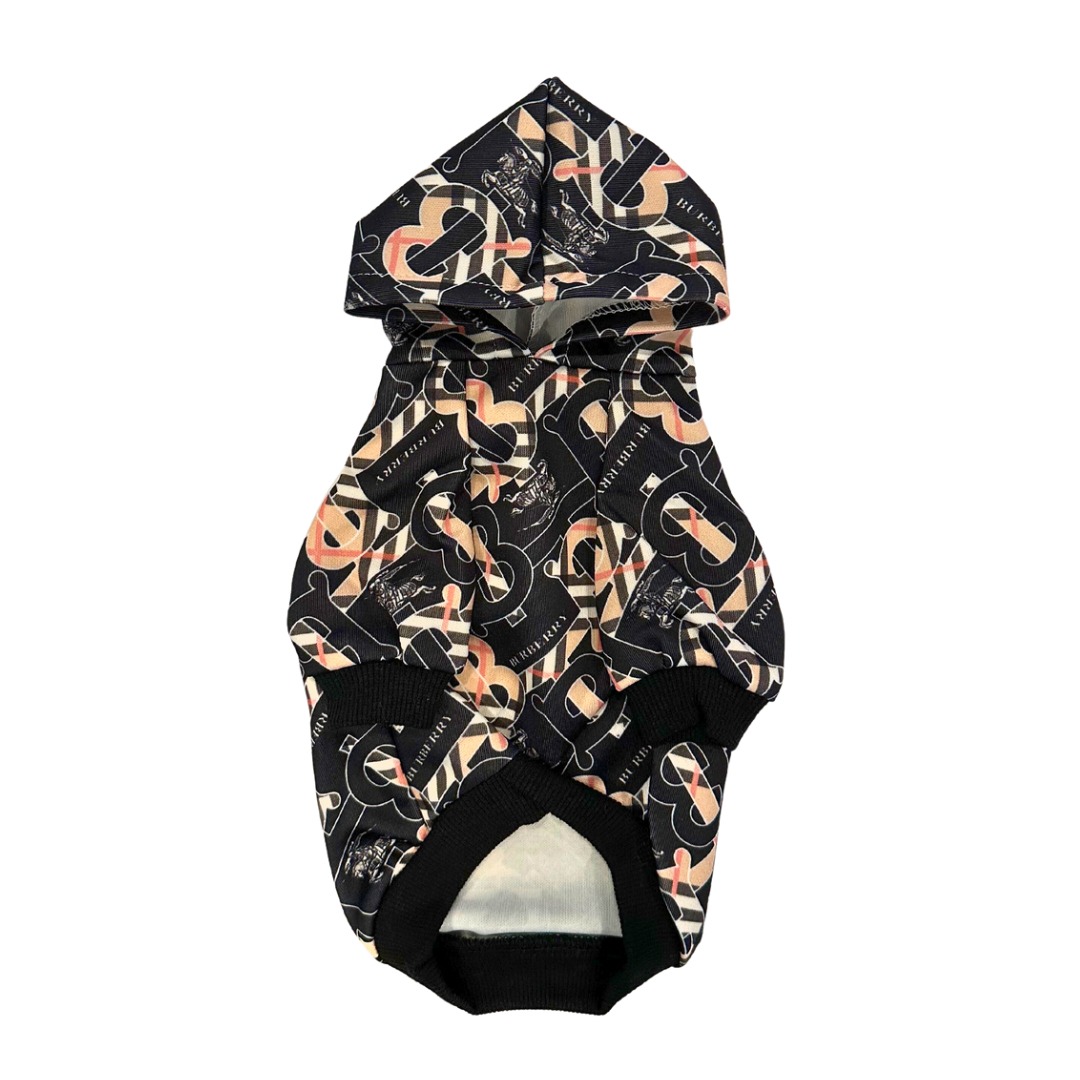 Black & Beige Dog Hoodie | Black Dog Hoodie | Doggy Glam Boutique