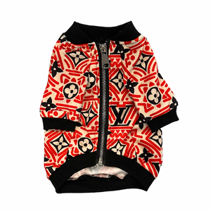 Red & Beige Zip Up Jacket - Doggy Glam Boutique