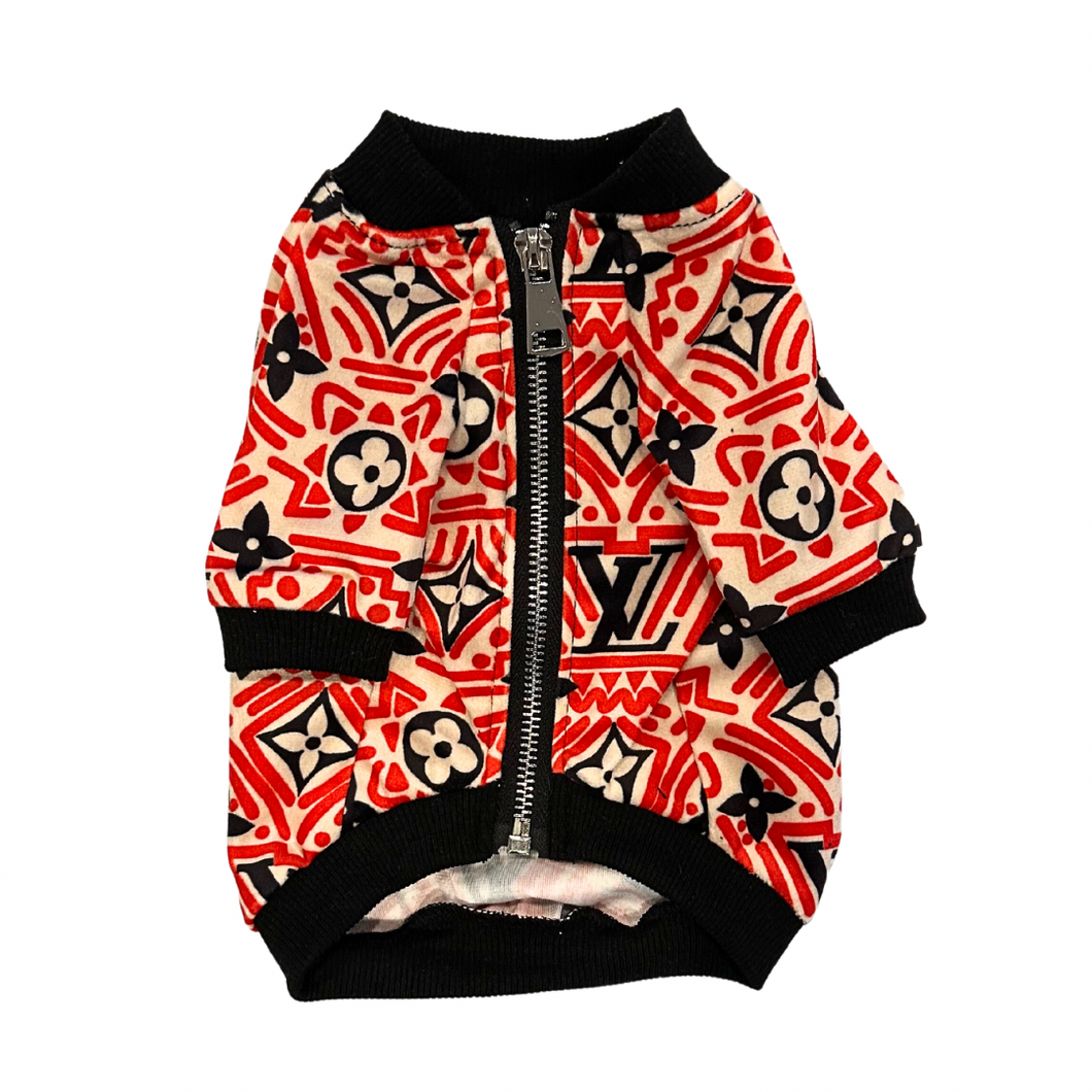 Red & Beige Zip Up Jacket