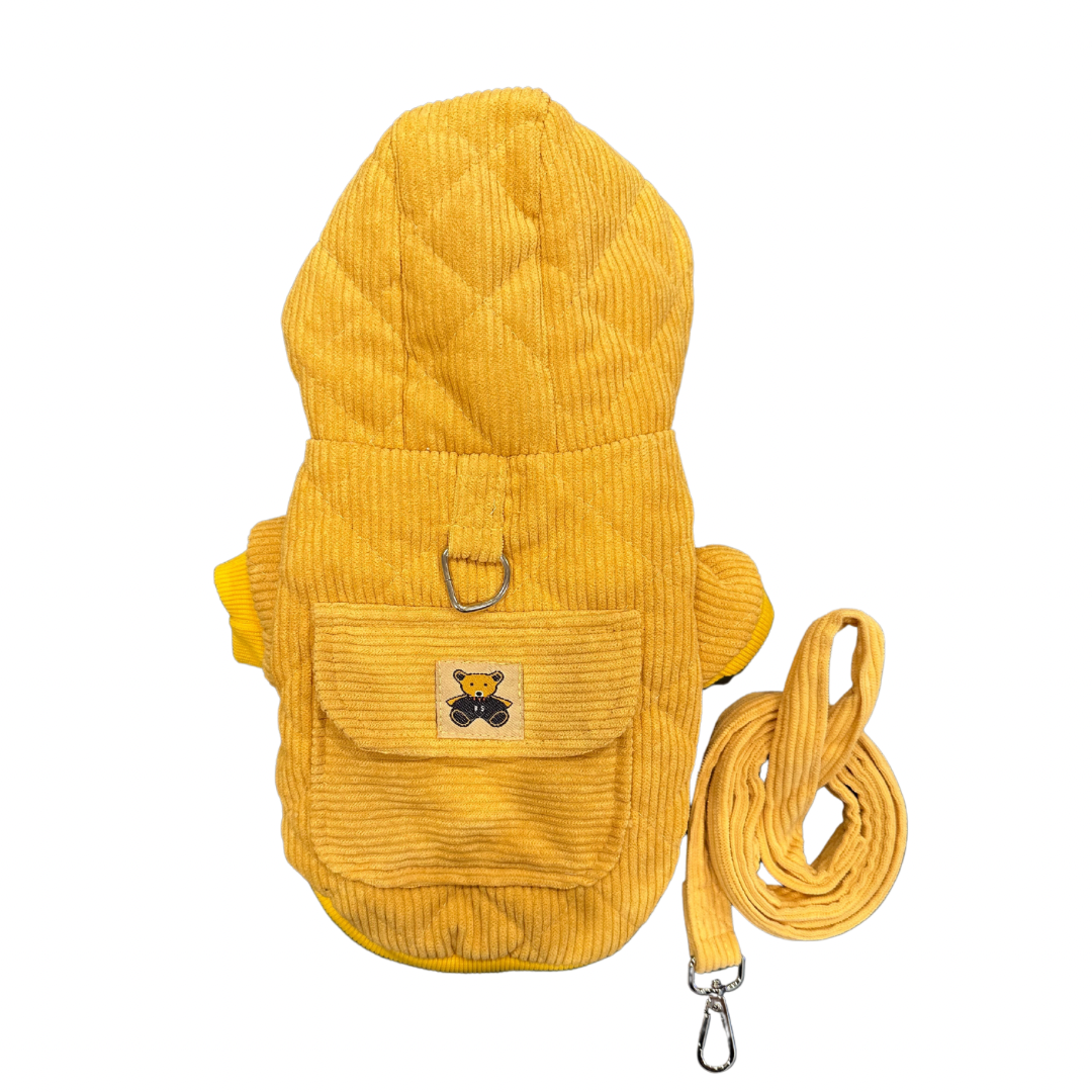 Corduroy Yellow Coat with Leash Dog Set - Doggy Glam Boutique