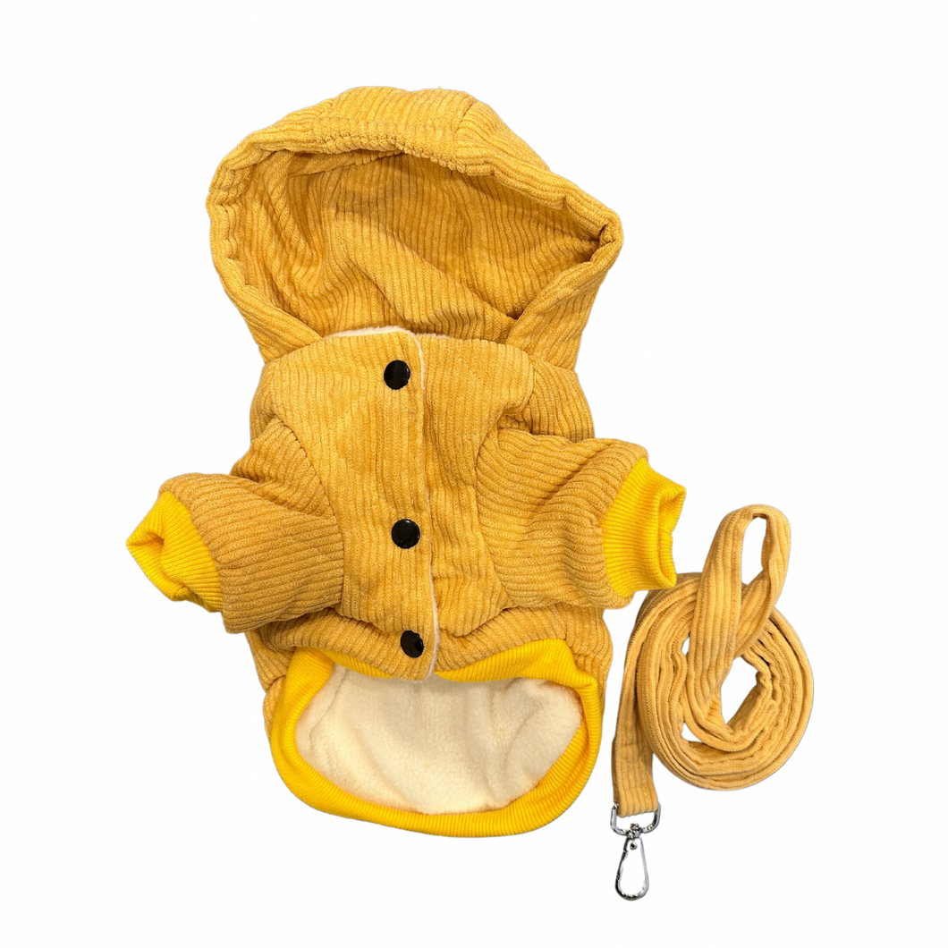 Corduroy Yellow Coat with Leash Dog Set - Doggy Glam Boutique