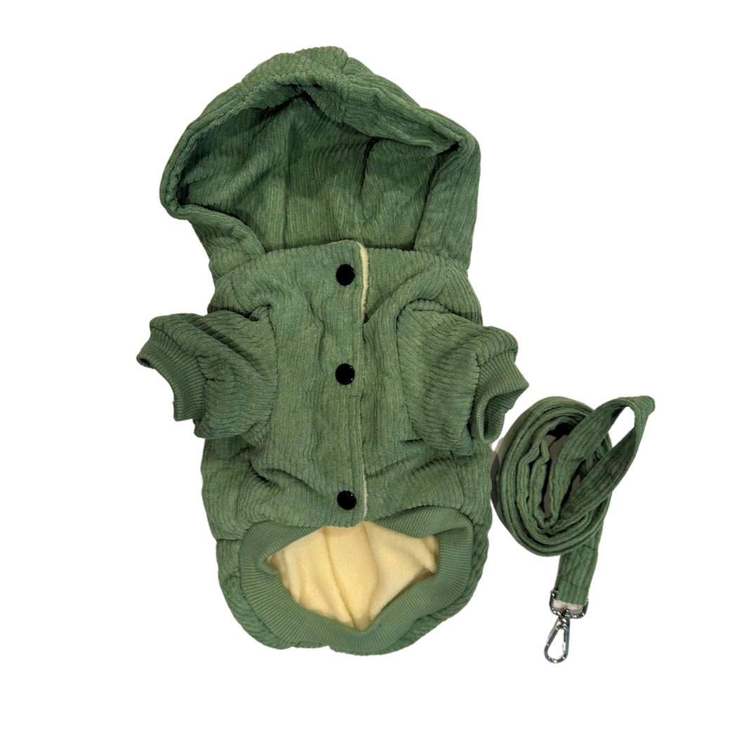 Corduroy Green Coat w/ Leash