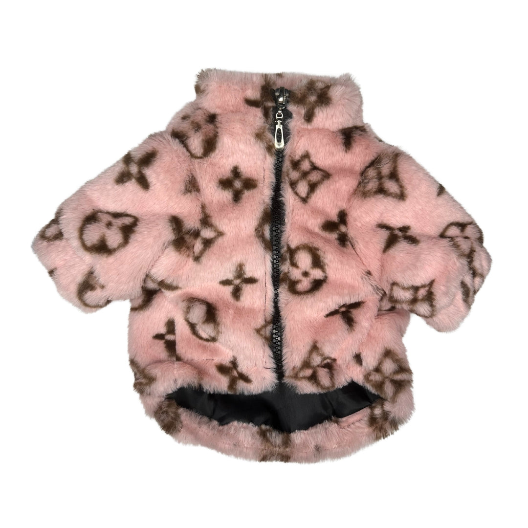 Pink Faux Fur L Dog Jacket