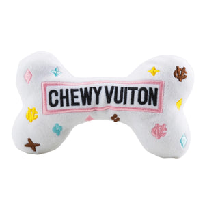 White Chewy Vuiton Bone Toy-Checker - Doggy Glam Boutique